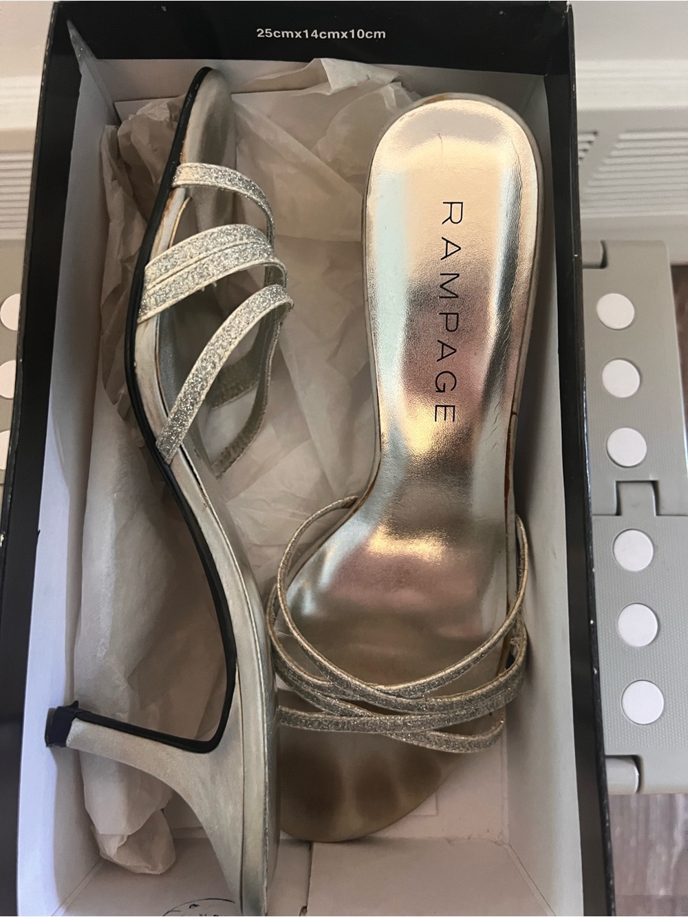Rampage Silver Glitter Strappy Mid-Heel Sandals